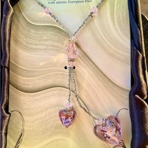Venetian Murano pink heart glass necklace